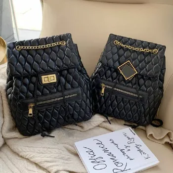 

Women Plaid 2019 New Famous Brand Designer Large Capacity Crossbody Shoulder Bag Retro Backpack Leisure Travel Chain School Bag