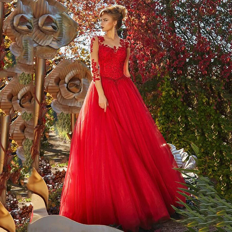 

SoDigne Lace Prom Dresses 2020 long Sleeves Appliques muslim Prom Gown Beads Tull Princess Formal Evening Dress