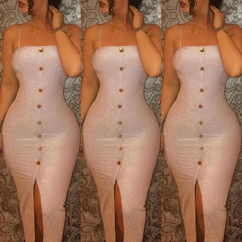 

Summer Fashion Women Pencil Dress Sequins Sleeveless Glitter Bodycon Casual Club Party Evening Cocktail Sexy Dress