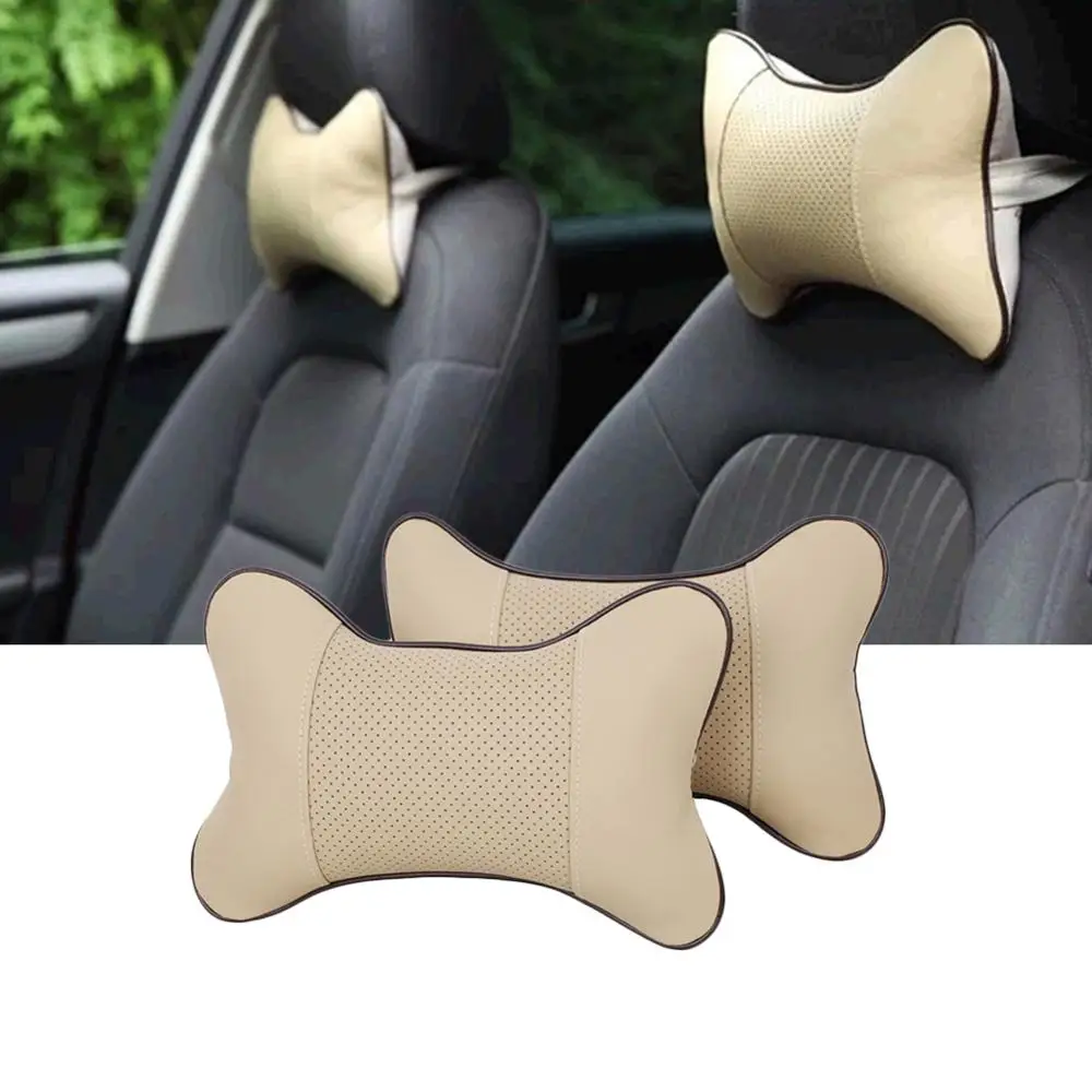 

1Pcs Universal Car Neck Pillows Leather Breathable Mesh Auto Car Neck Rest Headrest Cushion Pillow Car Interior Accessories Gray