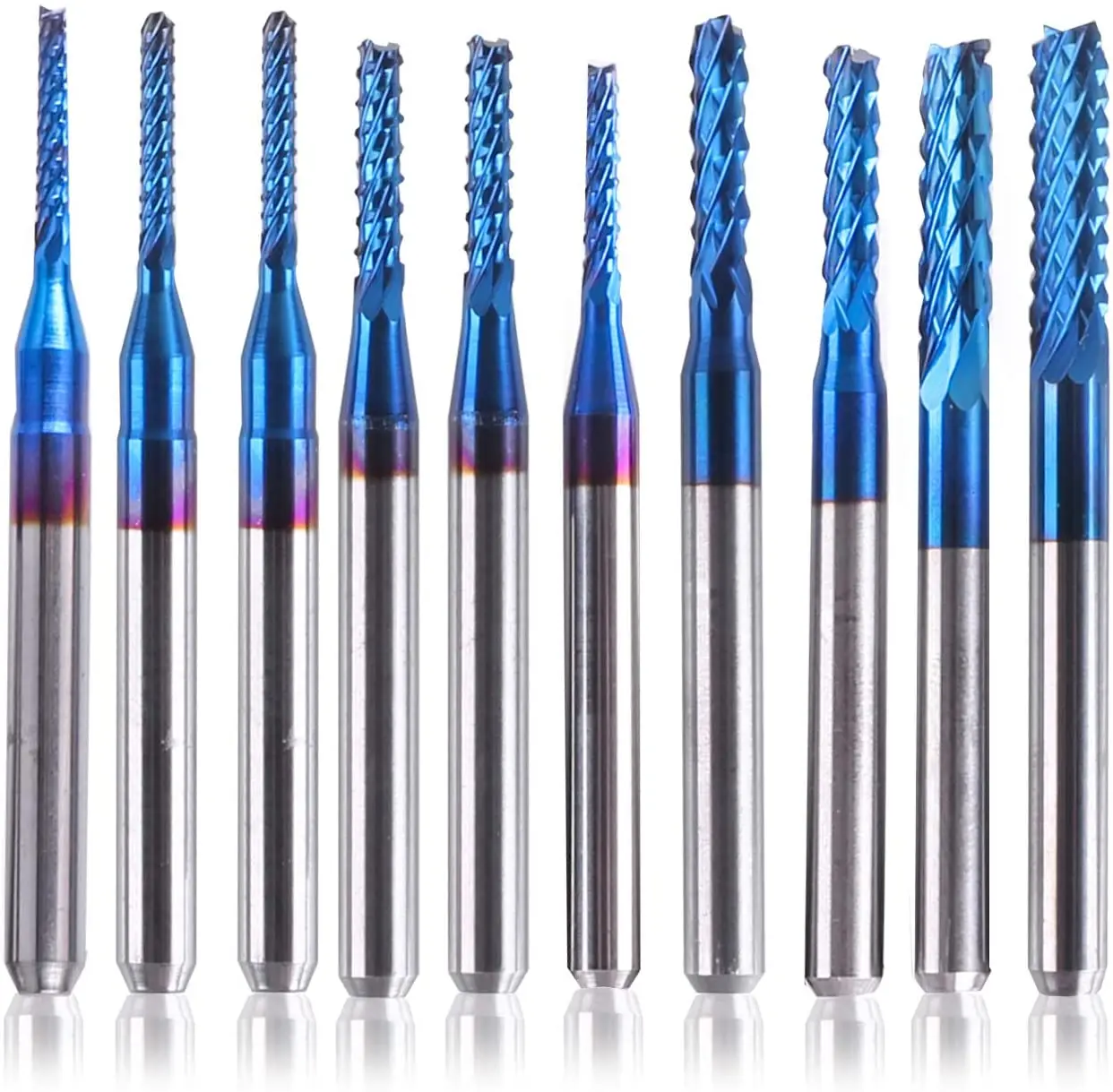 10pcs Nano Blue Coat End Mill Cnc Router Bits, 0.83mm/1.53.175mm, 1/8
