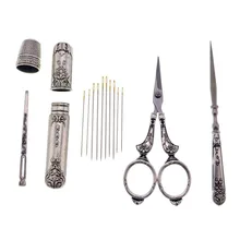 1 Juego de estuche de aguja de tijera Vintage dedal para coser herramientas de costura de puntada de Cruz tijeras de bordado tijeras de costura Vintage