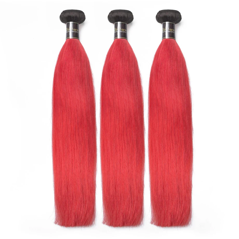 Ombre red straight bundles with frontal T1B colored human brazilian hair weave bundles hair extensions 30 inch long remy hair