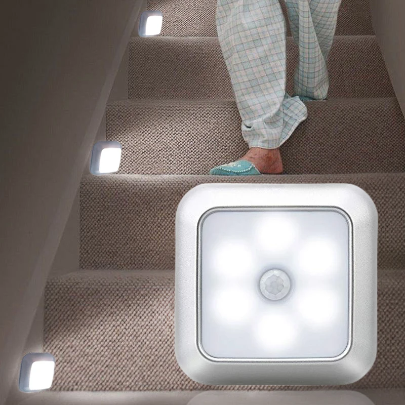 

6 LED Infrared PIR Motion Sensor Night Light Wireless Detector Light kitchen Wall Lamp Light Auto On/Off Closet Battery Power