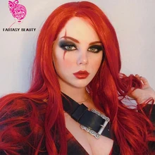 Ручная вязка длинные красные натуральные волнистые волосы парики термостойкие волокна синтетические кружева перед парик косплей& Drag queen для женщин ежедневное использование