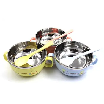 

Baby Stainless Steel Dinnerware Feeding Dishes Food Storage New Baby Cartoon Pattern Bowl Spoon Set For Kids Children