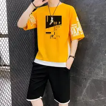 Мужская Повседневная летний спортивный костюм с коротким рукавом костюм из двух предметов спортивные кроссовки для отдыха дышащие свободные костюм Мужская Повседневная летний спортивный костюм с коротким рукавом костюм из двух предметов спортивные кроссовки для отдыха дышащие свободные костюм