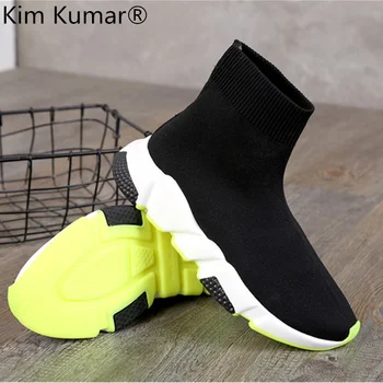 

Europe station 2020 New Speed Trainer fly knitting high top elastic socks boots flat sole comfortable and all-around barefoot sh
