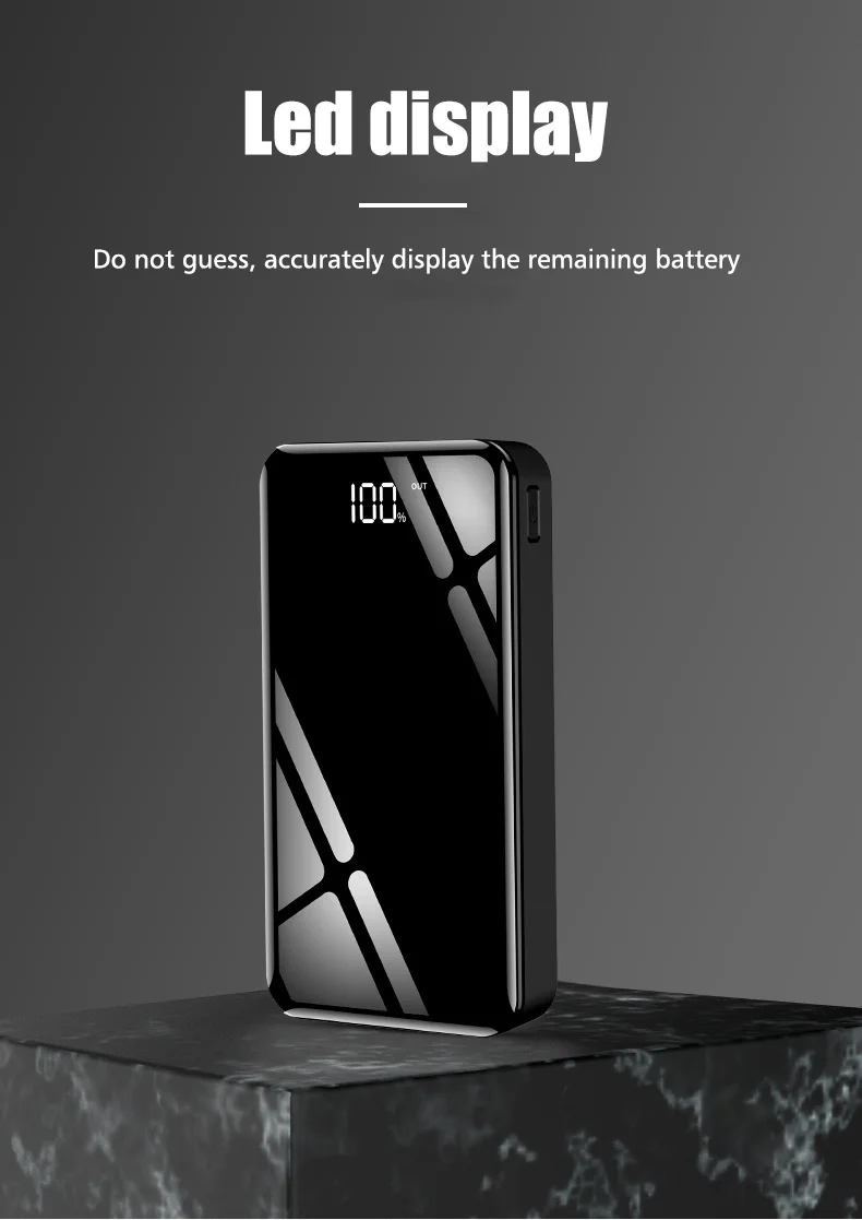 Внешний аккумулятор 20000 мАч, внешний аккумулятор, внешний аккумулятор, 2 USB, светодиодный, type-c, портативное зарядное устройство для мобильного телефона, для huawei, для Xiaomi