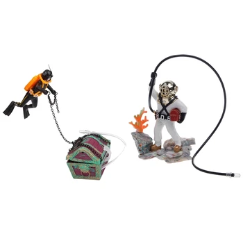 

2 Pcs Aquarium Fish Tank Treasure Hunter Diver Air Action Ornament Decoration Resin Gift Underwater Decorations, White & Black