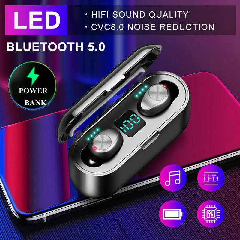 5 0 Bluetooth Wireless Earphone F9 TWS Wireless Headphone Bluetooth LED Display With 2000mAh Power Bank Headset With Microphone