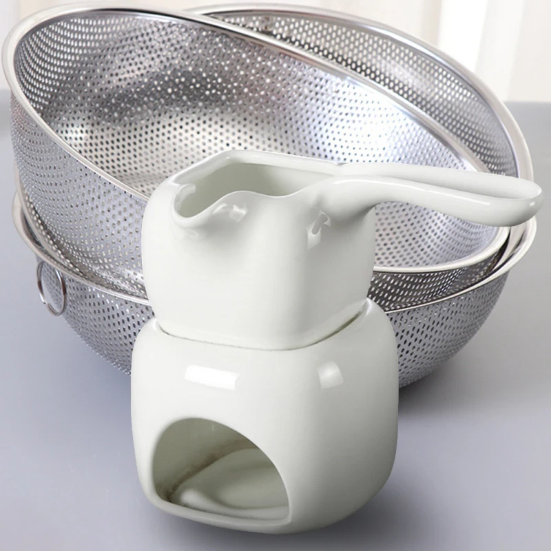 110ml Ceramic Chocolate Fondue Set Cheese Melting Pot Stove With Stand Candle Warmer Pot Kitchen Cooking Tools