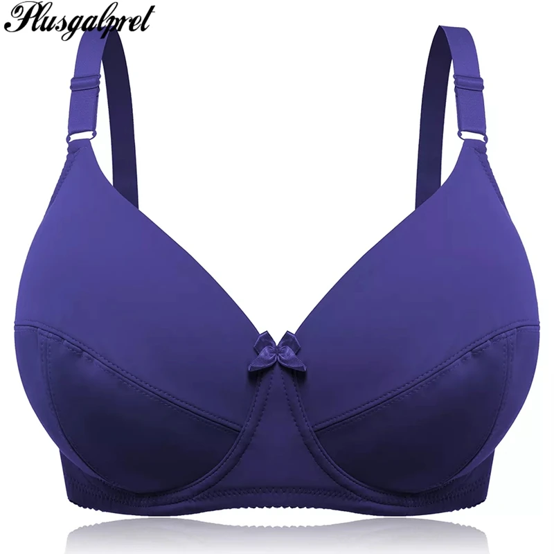  Plusgalpret Underwire Thin Bra Minimizer Bra Smooth Busty Bras For Women Bow Full Cup 3 Hook-and-ey