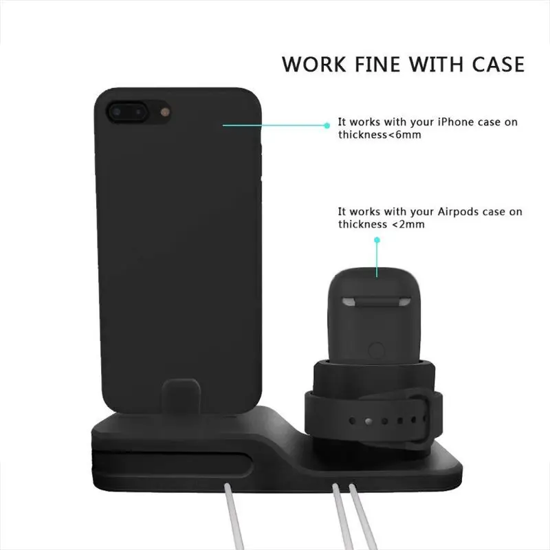 3 In 1 Silicone Charging Stand Holder Charger Dock for Apple Watch for AirPods for iPhone Xs/Xs Max/Xr/ 8/8 Plus Mobile Phone Ba