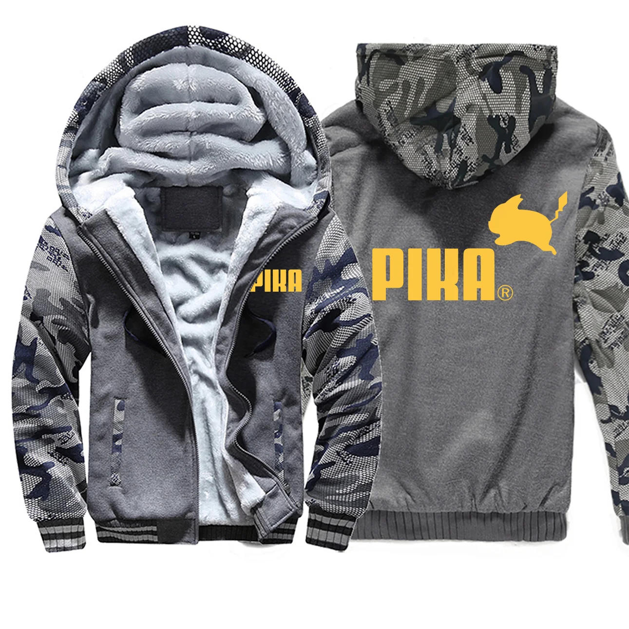 Dark Gray 3 Зимние Утепленные камуфляжные толстовки Pika, аниме Покемон, мужская куртка с рисунком Пикачу, Флисовая теплая Мужская Уличная одежда - Цвет: Dark Gray 3