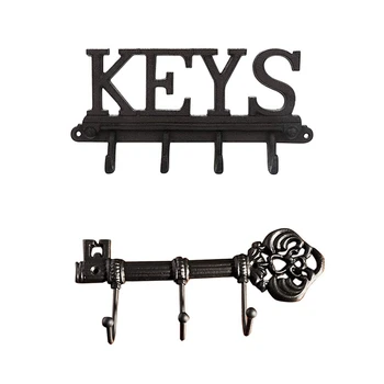 

Cast Iron Wall Mounted 4 Hook Key Holder - Rustic & 3 Hooks Cast Iron Key Shaped Rack Clothes Rack Robe Key Holder