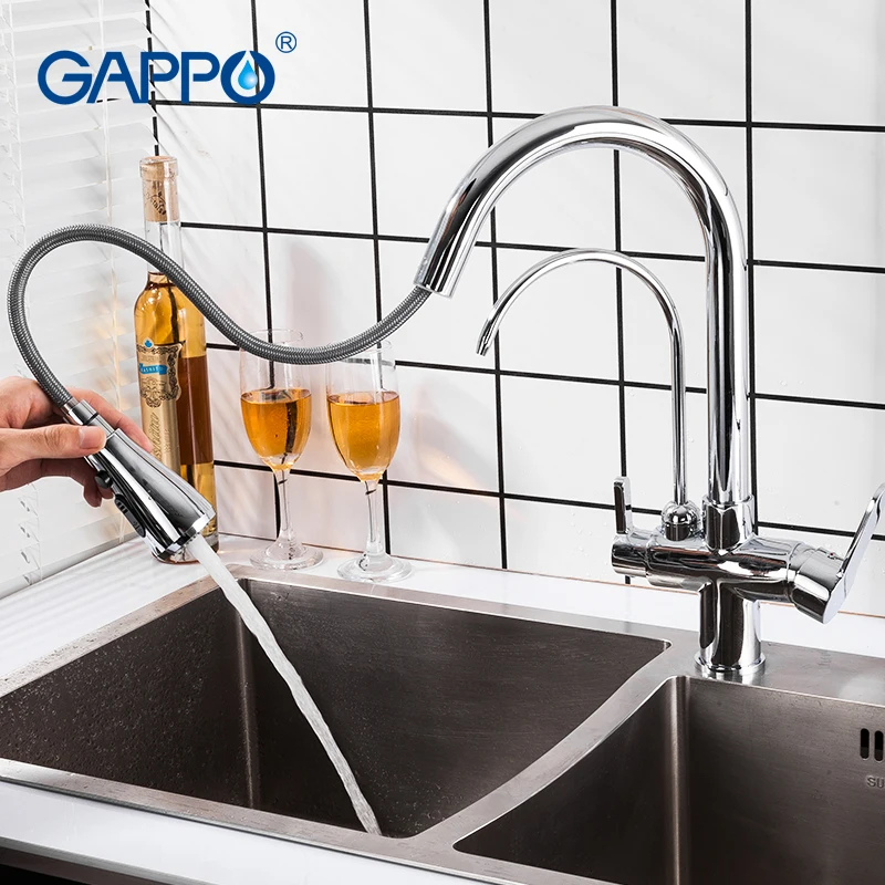 GAPPO Черный кран фильтрованный кран для кухни выдвижной распылитель вращающийся на 360 градусов фильтр для воды кран Три способа смеситель для раковины кухонный кран