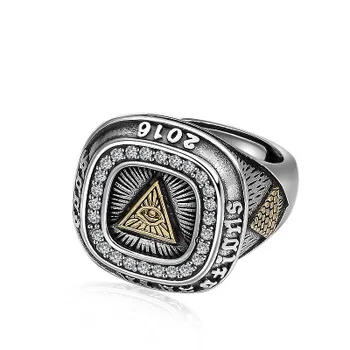 

925 Sterling Thai silver Punk Rock Eye of God Pyramid Inlay gemstone Natural stone Ring Jewelry