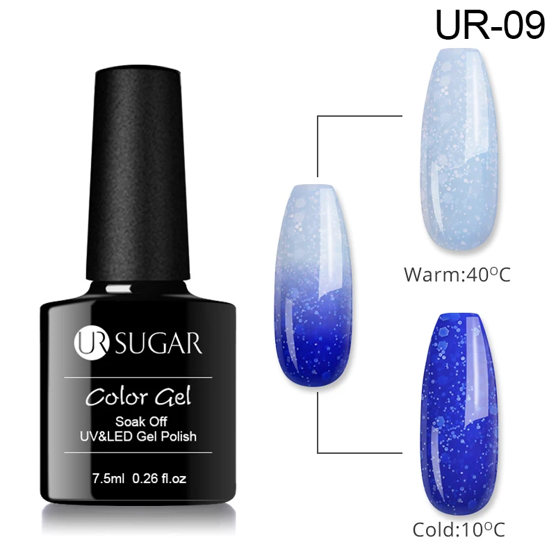 UR09 Ur Sugar, 7,5 мл, Термальный блестящий гель, снежинка, меняющий температуру, УФ Гель-лак, кошачий глаз, гель, замачиваемый, УФ светодиодный, Гель-лак - Цвет: UR09