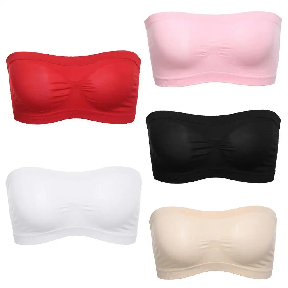 Solid Color Tube Top Bras Women Underwear Hollow Back Seamless Padded