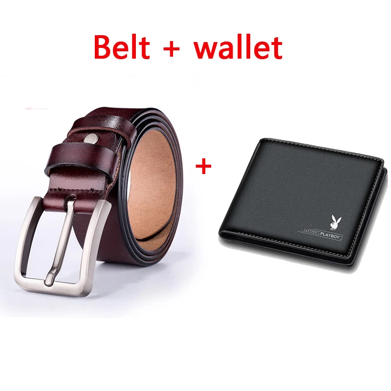 Cinturón de piel de moda para hombre, Cinturón de piel de moda, hebilla де alfiler, vaqueros de negocios в ретро-стиле - Цвет: B wallet with belt