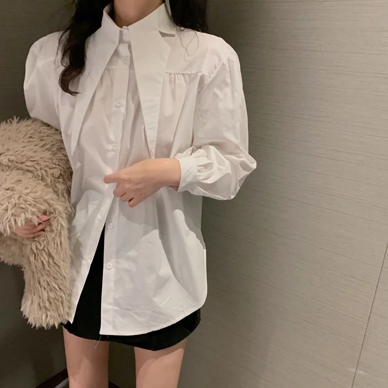 WHITNEY WANG, блузки,, Весенняя мода, уличная одежда, корейский стиль, короткая белая блузка для женщин, Blusas, Офисная Женская рубашка, Топ