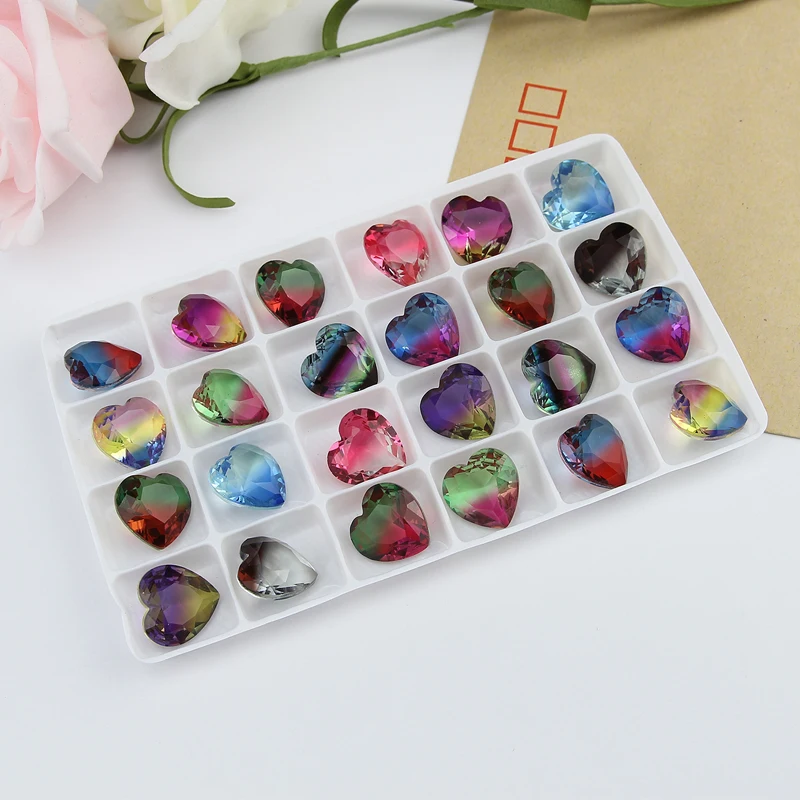 15 мм Сердце Необычные Камень pointback Турмалин Стразы яркие стеклянные бусины для DIY аксессуары дизайн ногтей - Цвет: mixcolor