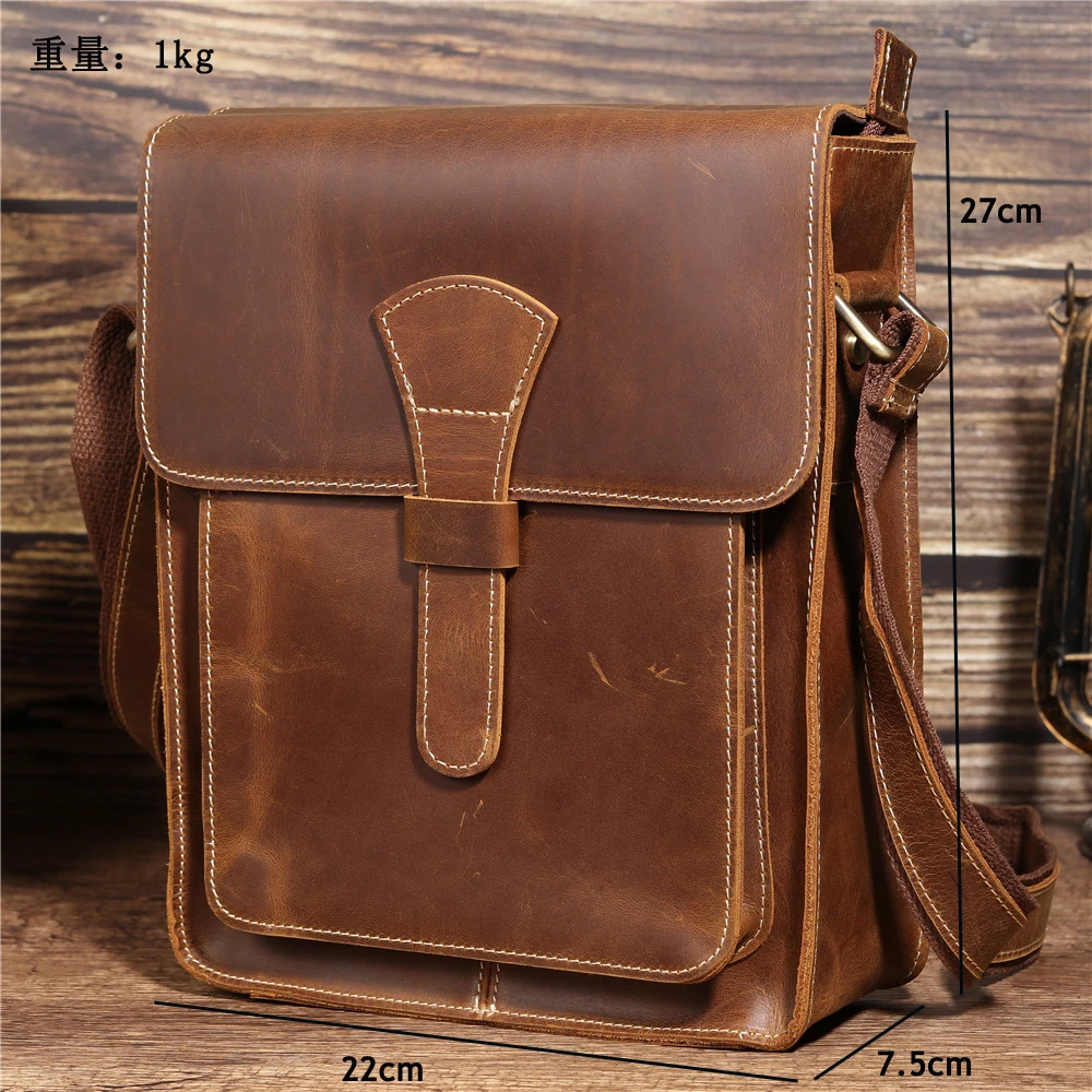 Genuine Leather Handbag Shoulder Bag for IPAD Retro Crazy Horse Messenger Business Briefcase Travel Cross Body Bag Large Tote