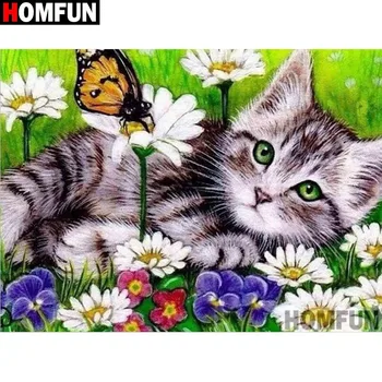 

HOMFUN Full Square/Round Drill 5D DIY Diamond Painting "Animal cat flower" Embroidery Cross Stitch 5D Home Decor Gift A27775