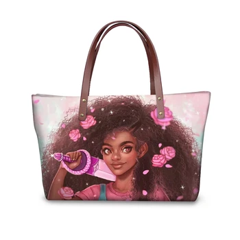 

HaoYun Fashion Women Totes Handbags Black African Girls Prints Pattern Shoulder Bags Afro Arts Design Girls Large Capacity Bags