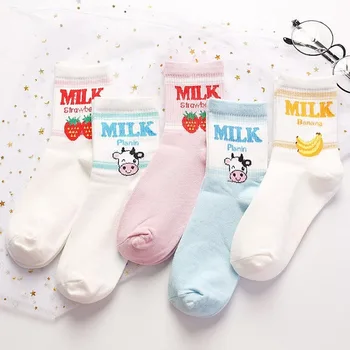 

Japanese Harajuku Fruits Woman Socks Cotton with Kawaii Strawberry Banana Cartoon Pink Socks Women for Autumn Winte B023