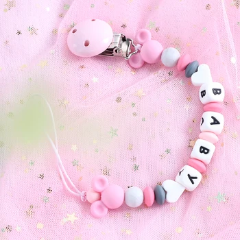 

Baby Pacifier Clip Chain Personalized Name Dummy Holder For Nipples Clips Silicone Teething Beads Baby Birthday Shower Gift