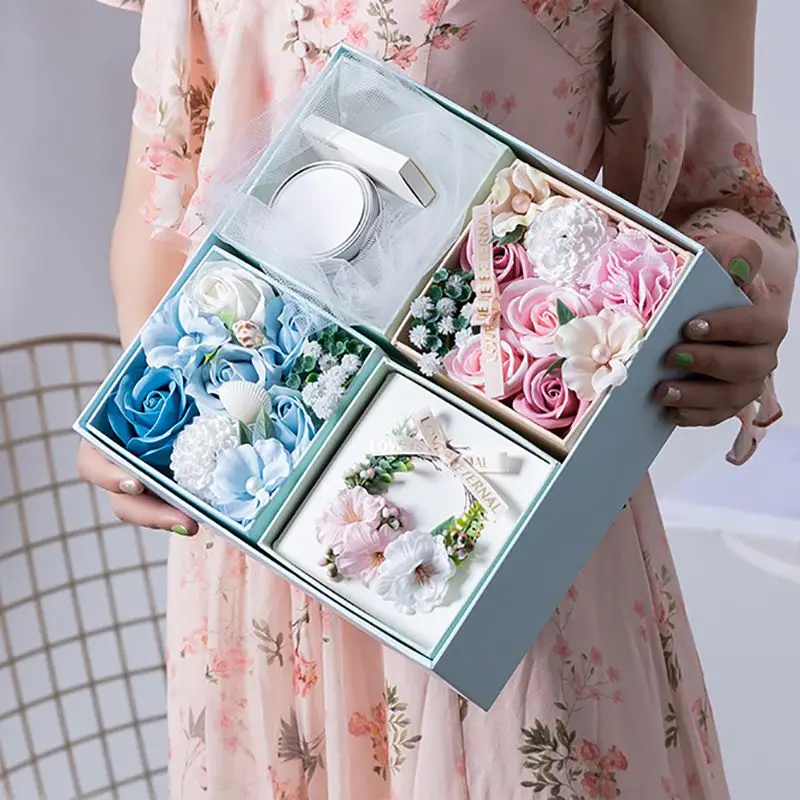 

1 Set Artificial Flowers Soap Rose Flower With Scented Candle Soap Rose Gift Box For Women Wedding Valentine's Day Gifts