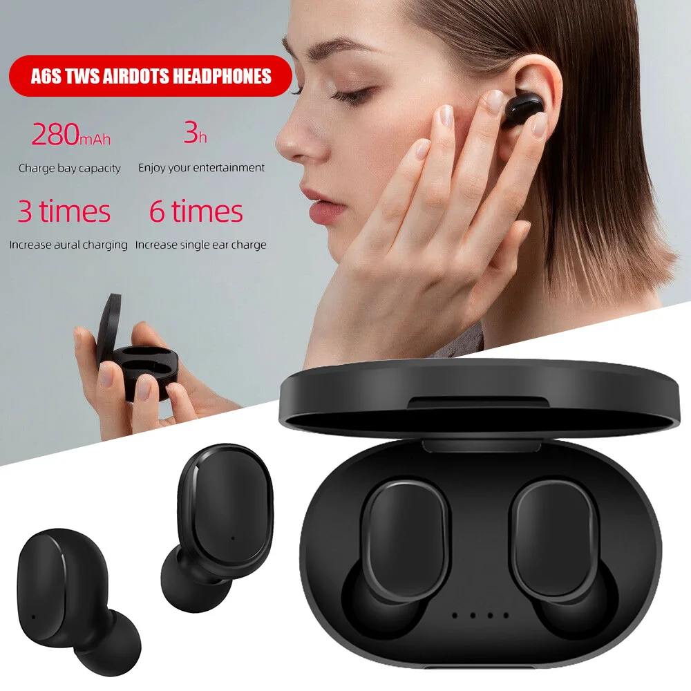 A6S Bluetooth 5,0 вакуумные стереонаушники гарнитура с зарядным устройством для телефонов мини стерео наушники с микрофоном
