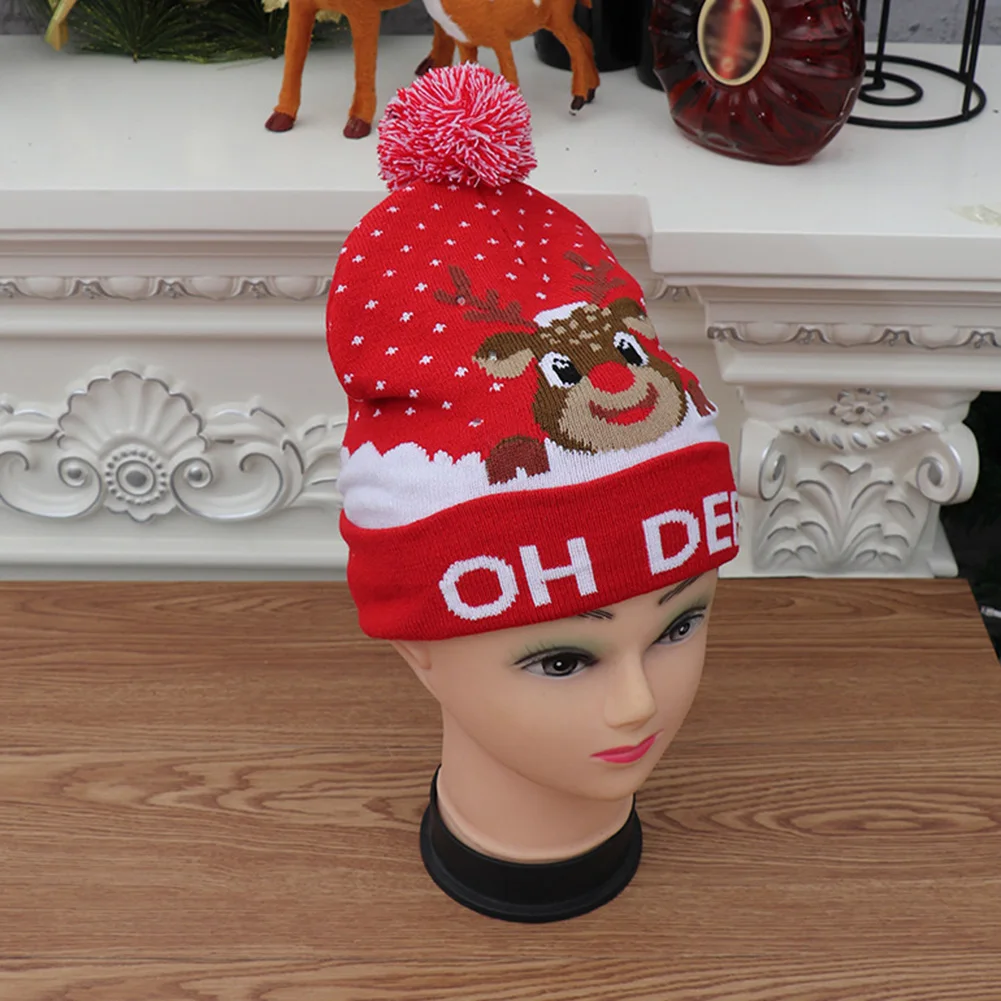 HOT! Fashion Xmas Hats Soft Knitted Hat With LED Light Santa Snowman Reindeer Christmas Hat Adult Kids Party Cap Christmas Decor
