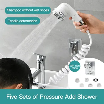 

New Washbasin External Shower Set Handheld Faucet Extender Telescopic Booster Nozzle Set Shampoo Artifact Bathroom Accessories