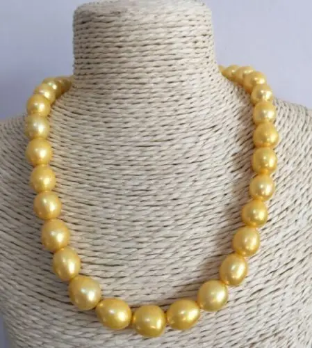 

18 HUGE NATURAL AAA 11-13MM SOUTH SEA GOLDEN PEARL NECKLACE 925silver GOLD CLASP