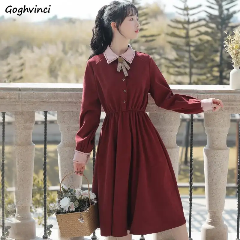 Patchwork Long Sleeve Preppy Style Dress Women Elegant A-line Slim All-match Elegant Sweet Kawaii Students Vintage Chic Stylish Patchwork Long Sleeve Preppy Style Dress Women Elegant A-line Slim All-match Elegant Sweet Kawaii Students Vintage Chic Stylish