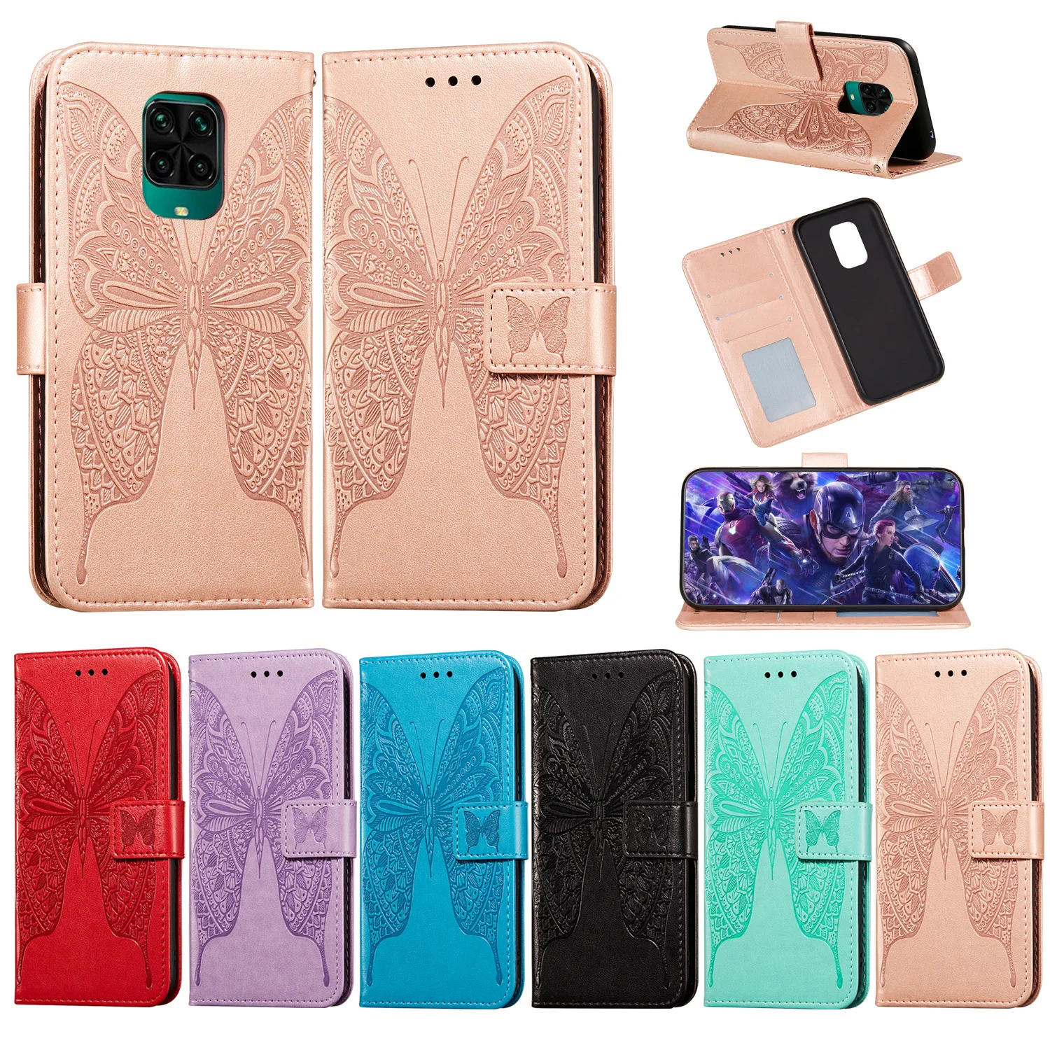 

Butterfly Embossing Case for Xiaomi Mi Note 10 Lite CC9 9T Redmi 9A 9C 9S 8 9 Pro MAX K30 8A 7A Leather Flip Cases Phone Bag