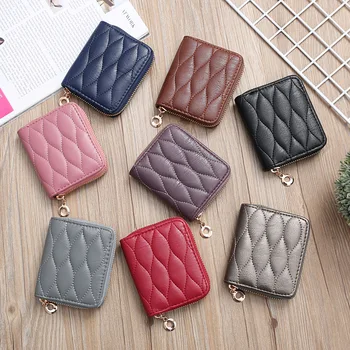 

Korean-Style Embroidered Creative Women's Zipper Short Adult Hand-Held Coin Purse Grid Small Wallet Coin Bag Customization