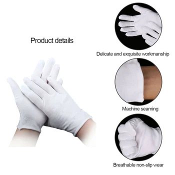

12 Pairs Unisex Cotton White Gloves Inspection Jewelry Lightweight Work Gloves Cleaning Gloves Size L XL