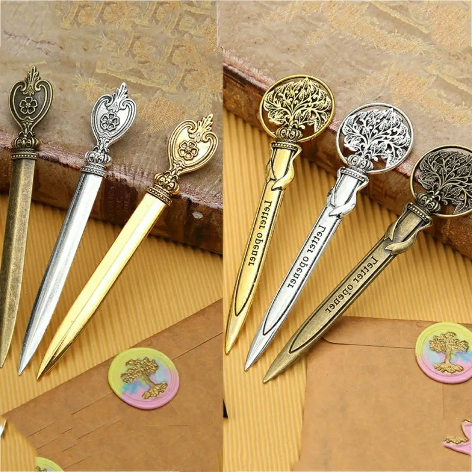 European style retro pattern metal letter opener for envelopes sealed by lacquer wax letter opening mail opener Carton cutting