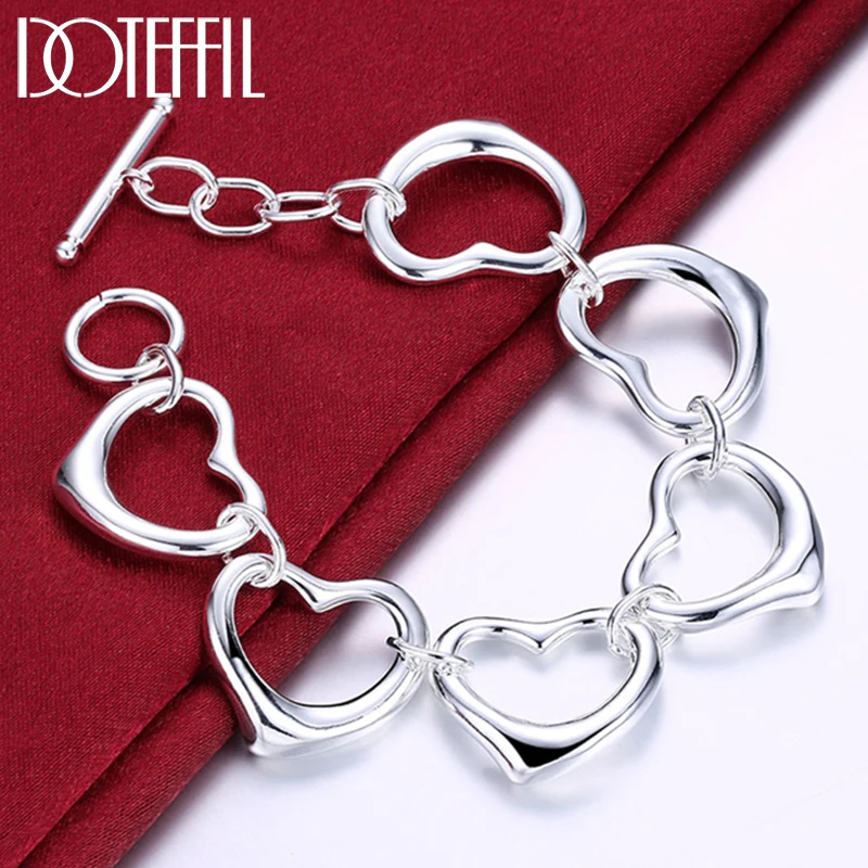 

DOTEFFIL 925 Sterling Silver 24K Gold Full Heart Chain Bracelet For Woman Charm Wedding Engagement Fashion Party Jewelry
