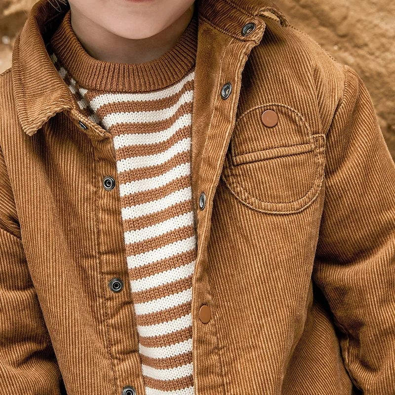  Minibalabala Children shirt boys 2019 winter new boys baby corduroy plus velvet long sleeve shirt