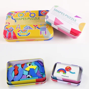 

Iron Box Puzzle Wooden Pattern Tangram Puzzle Sorting Stacking Games Montessori Educational ToysTangram Puzzle Toys for Kids