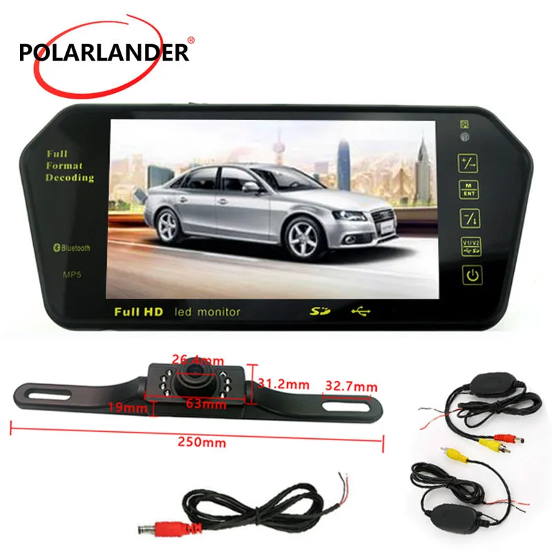Wireless Long Plate Night Vsion Rearview Camera With 7 Inch TFT Bluetooth Mirror Monitor MP5 For Car Parking CMOS Waterproof | Автомобили