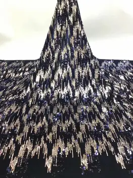 

Latest African lace fabric 2019 High Quality New Velvet Lace royal Blue Gold Nigerian Lace Fabrics For Wedding dress 5 yards
