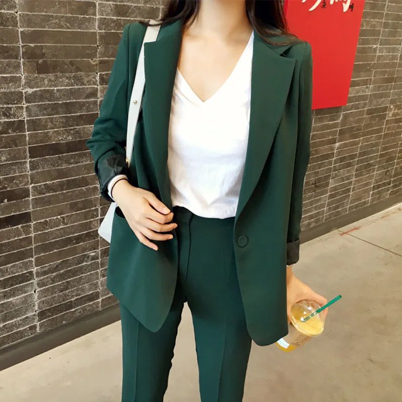 

2019 Spring And Autumn Dongdaemun Solid Color Simple Paragraph Boyfriend-Style Suit Jacket Skinny Pants Two-Piece Set