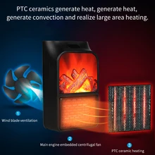 900 Вт мини Электрический настенный нагреватель с пламенем, обогреватель воздуха, обогреватель печки, радиатор, бытовой вентилятор для офиса, спальни, автомобиля, стола, дома