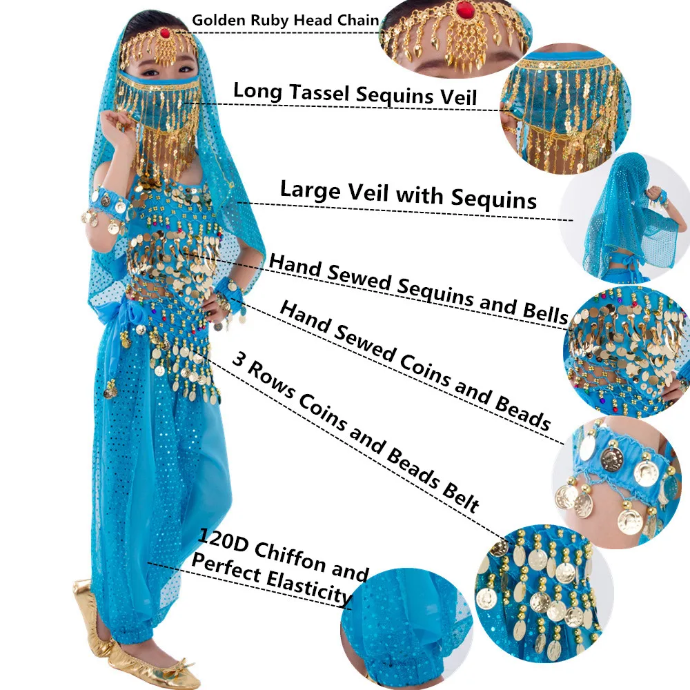 Child Costume Belly Dancer Belt Pants Veil Accessories for Wings Kids Bollywood Dress Girls Belly dance Costume Set 2-8Pieces